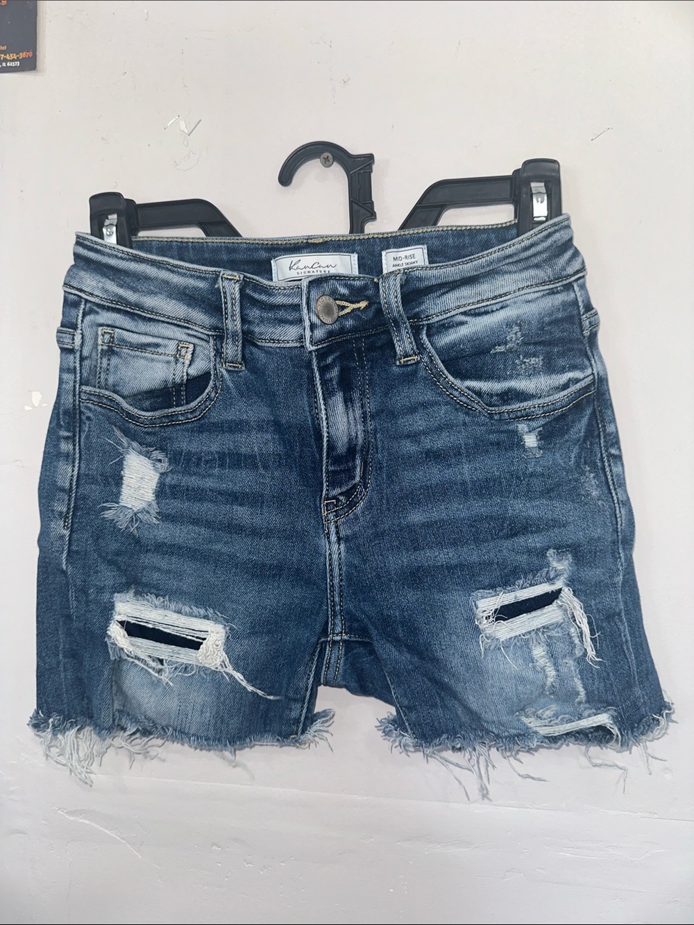 KanCan Distressed Dark Blue Jean Shorts